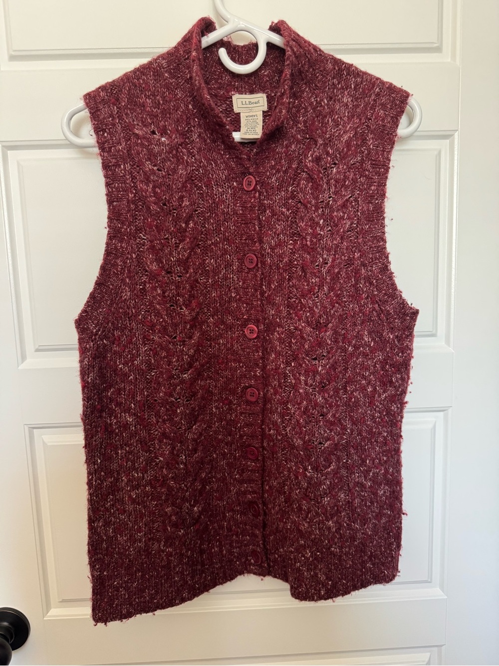 L.L. Bean Wool Blend Cable Knit Fisherman Sweater Vest, Red Marl, Size Medium